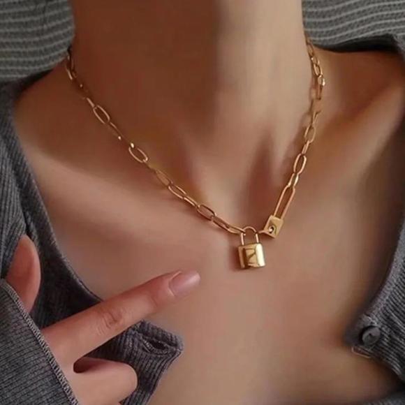 Jewelry - Stainless Steel Letter Love Lock Pendant Thick Chain Necklace